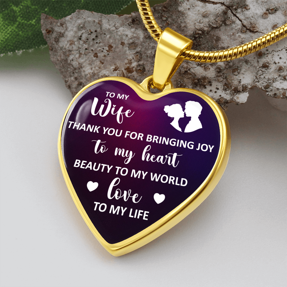 to my wife - thank you for bringing joy - Graphic Heart Necklace - JustFamilyThings