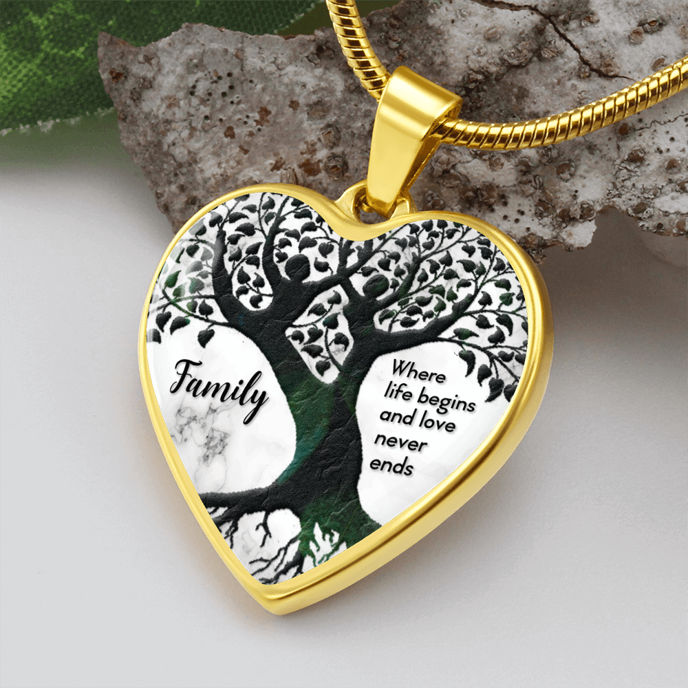 Family, Where life begins - Graphic Heart Necklace - JustFamilyThings