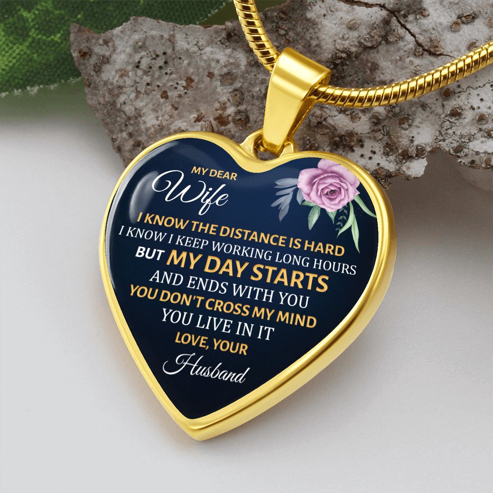 My dear wife, I know the distance is hard - Graphic Heart Necklace - JustFamilyThings