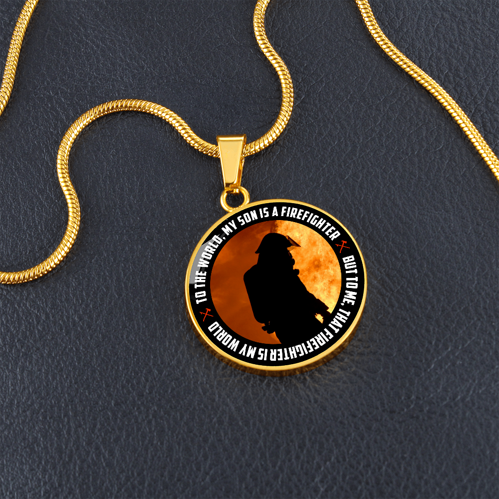 Firefighter Son - Graphic Circle Necklace - JustFamilyThings