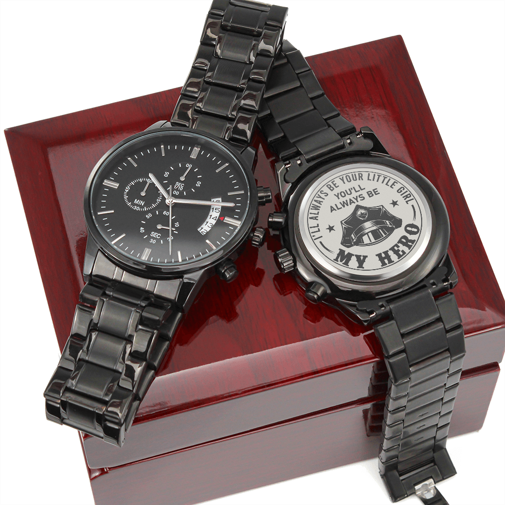 Gift To Police Dad From Daughter - Black Chronograph Watch - JustFamilyThings