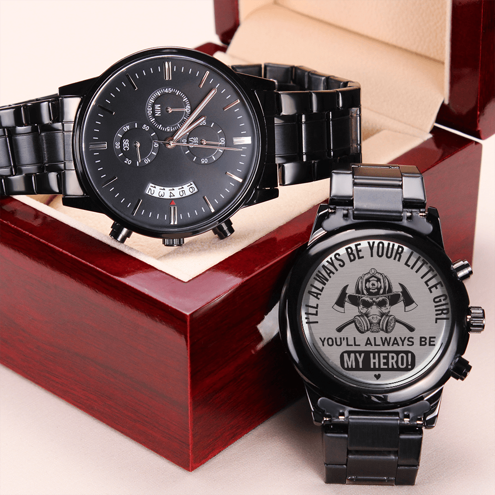 Firefighter Gift To Dad From Daughter - Black Chronograph Watch - JustFamilyThings