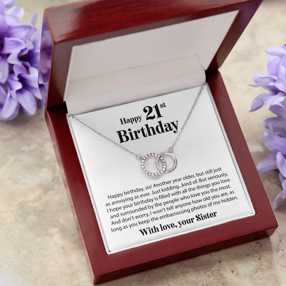 Happy 21st Birthday - From Sister - Interlocking Circle Necklace - JustFamilyThings