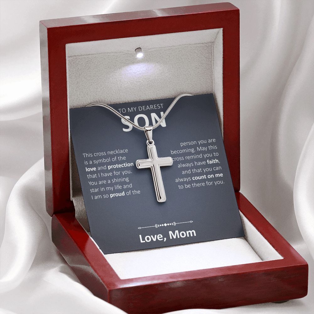 To My Dearest Son - Proud Of You - Artisan Cross Necklace - JustFamilyThings