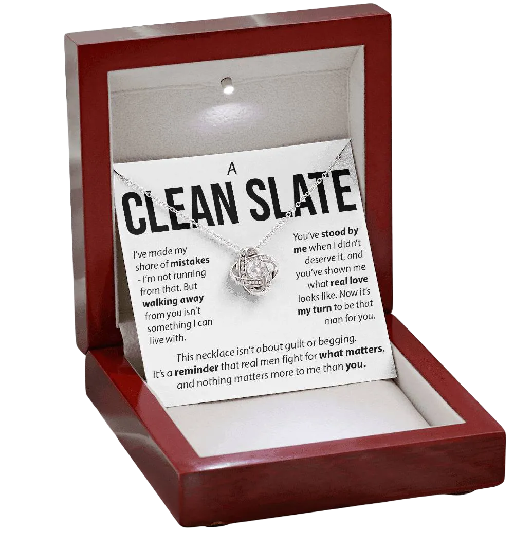 A Clean Slate Love Knot Necklace in a Luxury Box with LED spotlight