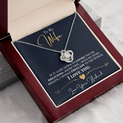 To My Wife, Lovig You Or Breathing - Love Knot Necklace