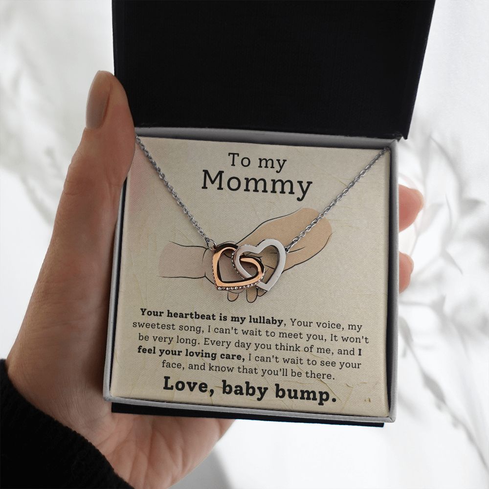 To My Mommy - Your Heartbeat Is My Lullaby - Interlocking Hearts Necklace