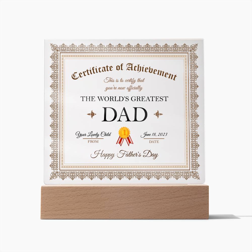 World's Greatest Dad Achievement - Square Acrylic Plaque