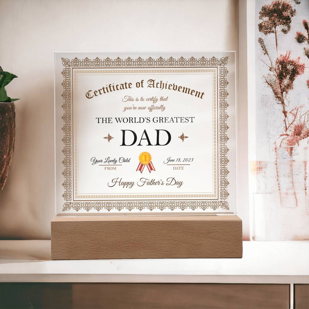 World's Greatest Dad Achievement - Square Acrylic Plaque
