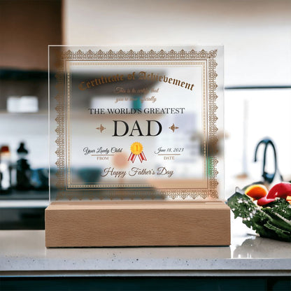 World's Greatest Dad Achievement - Square Acrylic Plaque