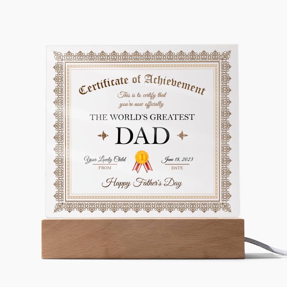 World's Greatest Dad Achievement - Square Acrylic Plaque