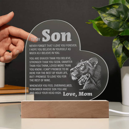 To My Son, From Mom - Engraved Acrylic Heart