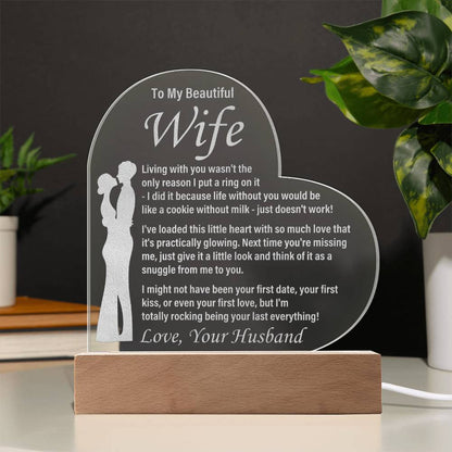 To My Beautiful Wife - Living With You - Engraved Acrylic Heart