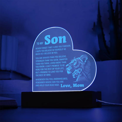 To My Son, From Mom - Engraved Acrylic Heart