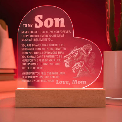 To My Son, From Mom - Engraved Acrylic Heart