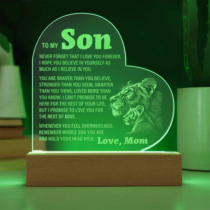 To My Son, From Mom - Engraved Acrylic Heart