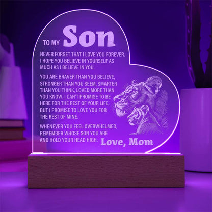 To My Son, From Mom - Engraved Acrylic Heart