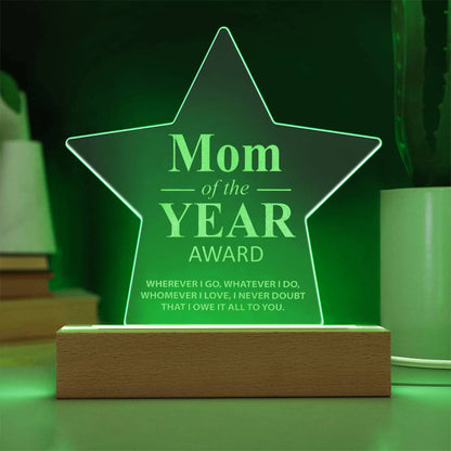Mom Of The Year Award - Engraved Acrylic Star
