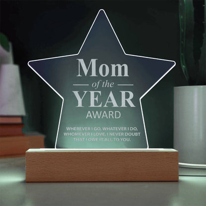 Mom Of The Year Award - Engraved Acrylic Star