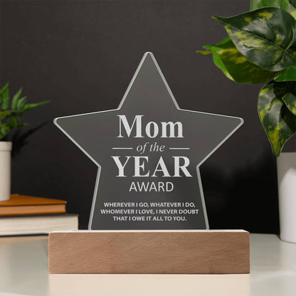 Mom Of The Year Award - Engraved Acrylic Star