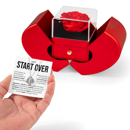 “Let's Start Over” Love Knot Necklace with Red Heart Rose Box – Apology & Reconciliation Gift for Her