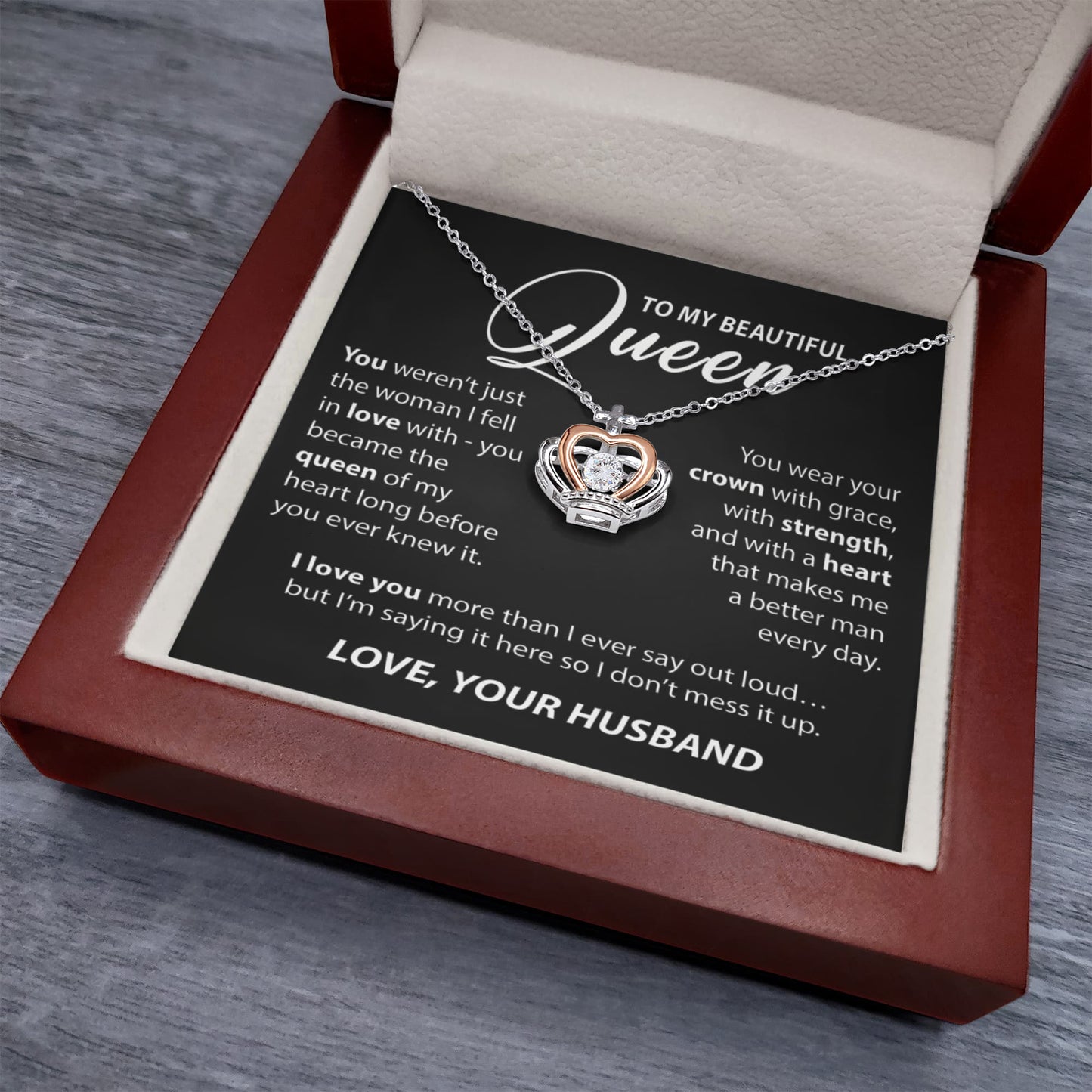 Gift for Wife from Husband - "To My Beautiful Queen" Necklace