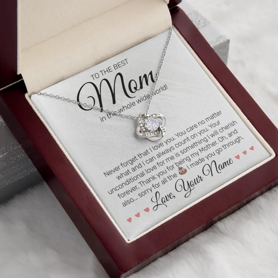 Personalized - To The Best MOM - Love Knot Necklace - JustFamilyThings