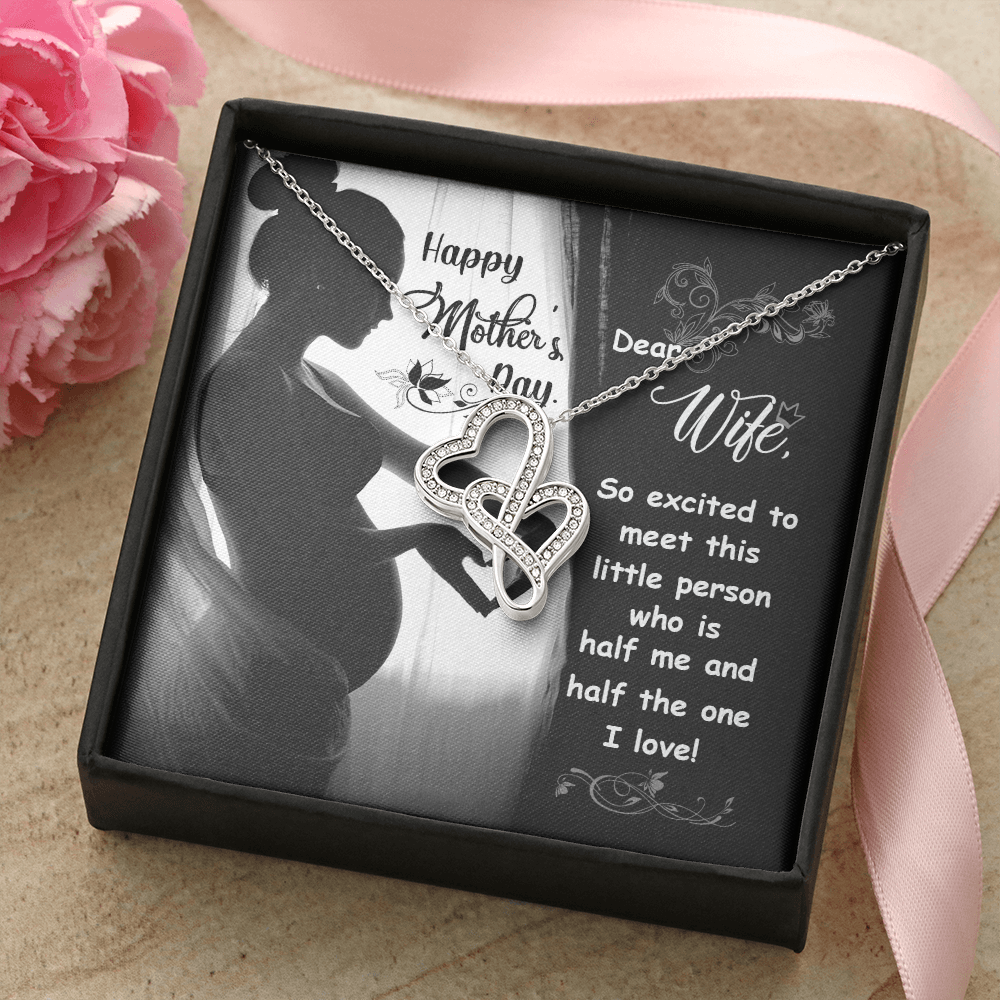 Happy Mother's day dear wife - Double Heart Necklace - JustFamilyThings