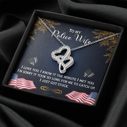 to my Police wife - Double Heart Necklace - JustFamilyThings