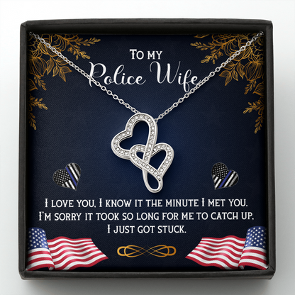 to my Police wife - Double Heart Necklace - JustFamilyThings
