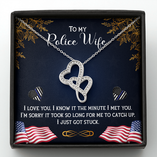to my Police wife - Double Heart Necklace - JustFamilyThings