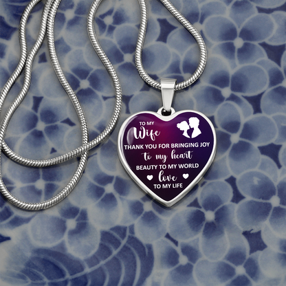 to my wife - thank you for bringing joy - Graphic Heart Necklace - JustFamilyThings