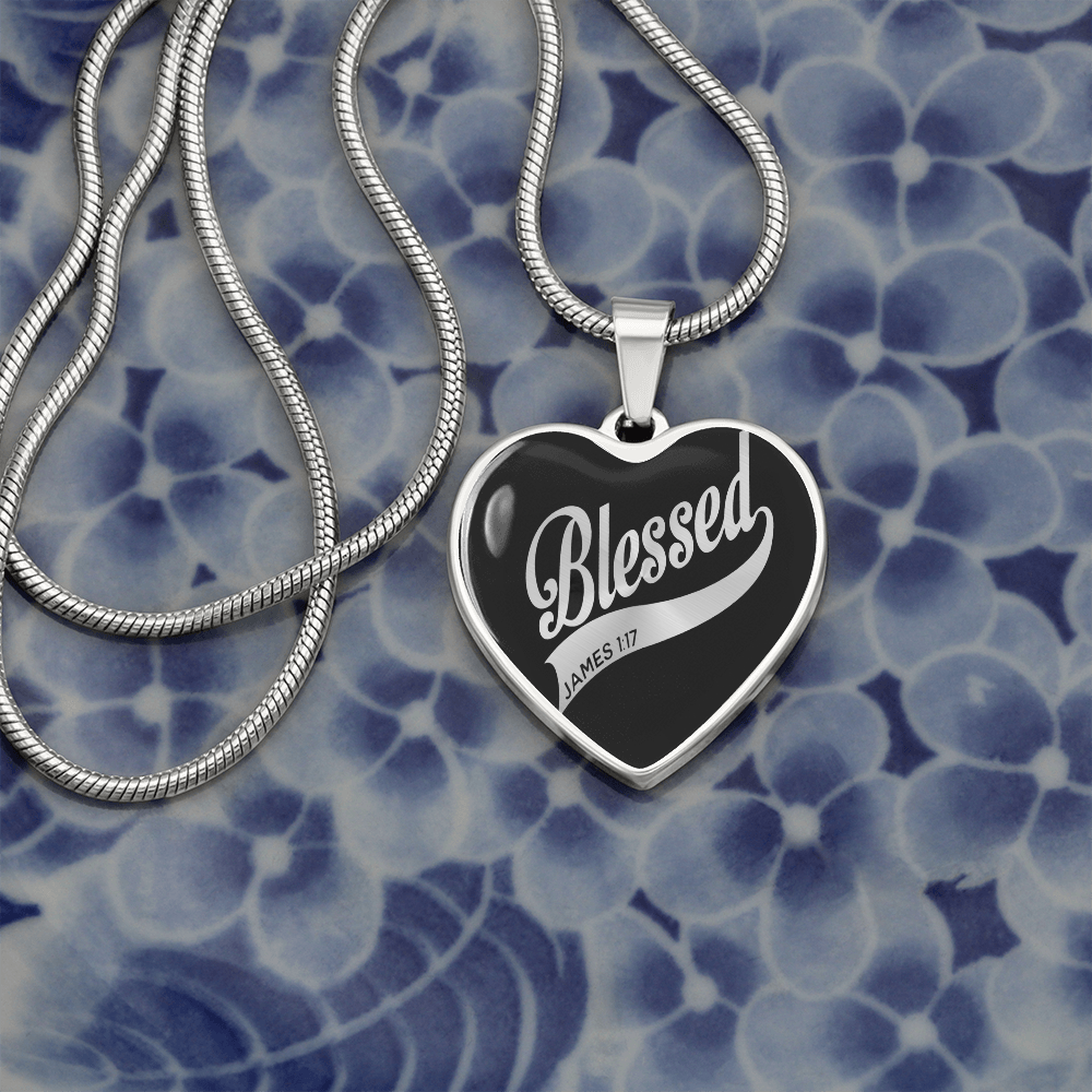 Blessed - Graphic Heart Necklace - JustFamilyThings