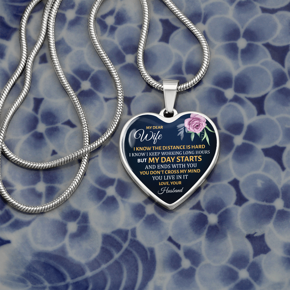 My dear wife, I know the distance is hard - Graphic Heart Necklace - JustFamilyThings