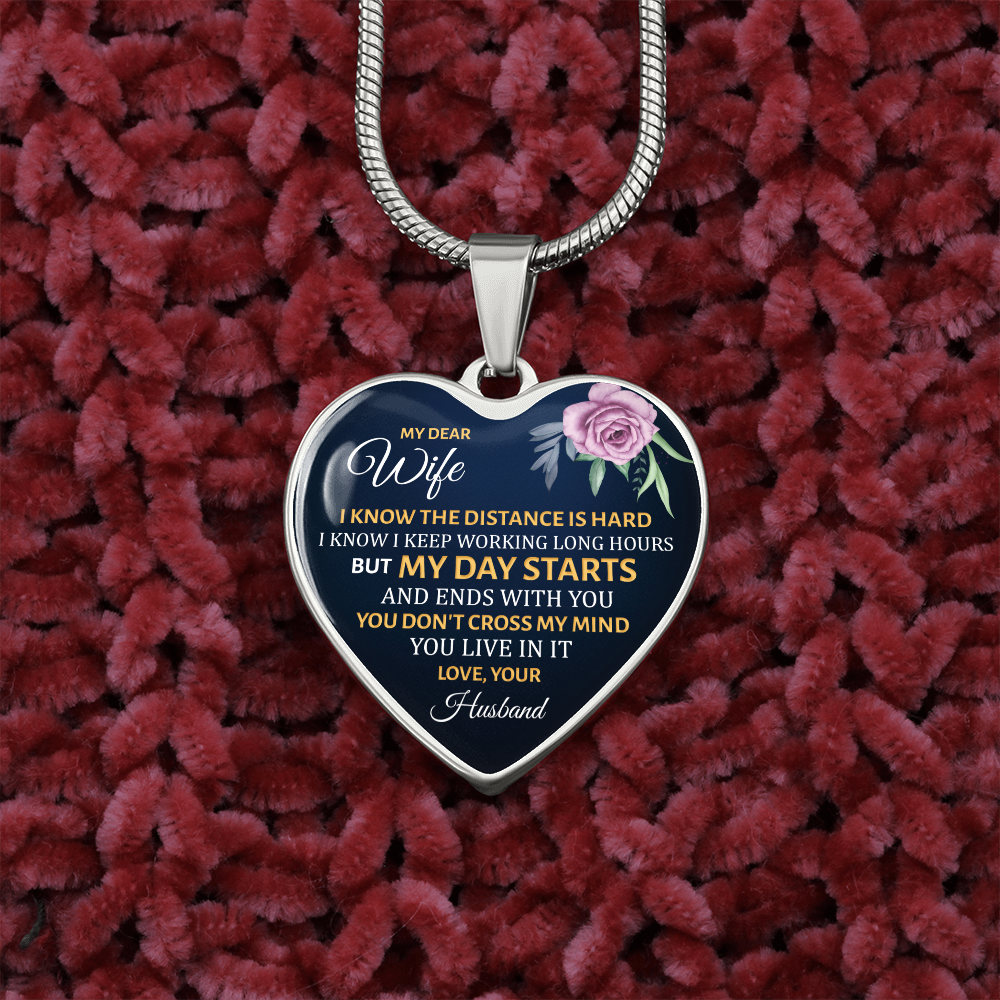 My dear wife, I know the distance is hard - Graphic Heart Necklace - JustFamilyThings