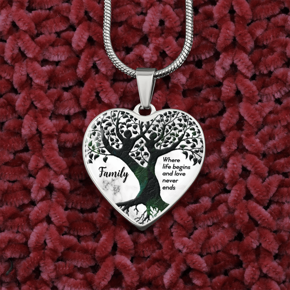 Family, Where life begins - Graphic Heart Necklace - JustFamilyThings