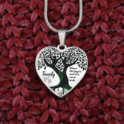 Family, Where life begins - Graphic Heart Necklace - JustFamilyThings