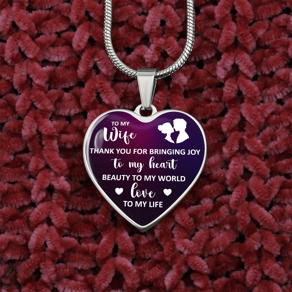 to my wife - thank you for bringing joy - Graphic Heart Necklace - JustFamilyThings