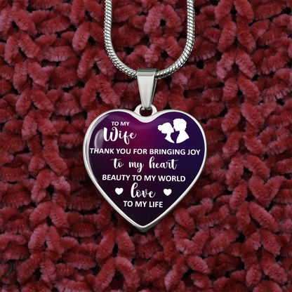 to my wife - thank you for bringing joy - Graphic Heart Necklace - JustFamilyThings
