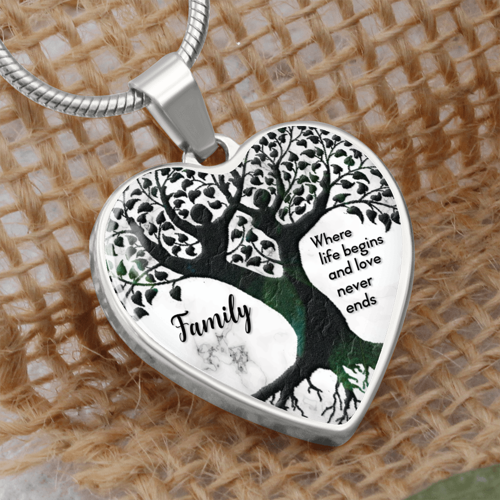 Family, Where life begins - Graphic Heart Necklace - JustFamilyThings