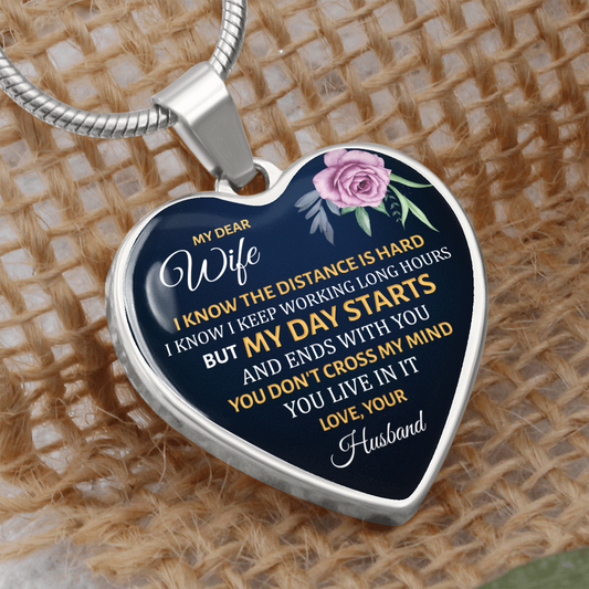 My dear wife, I know the distance is hard - Graphic Heart Necklace - JustFamilyThings