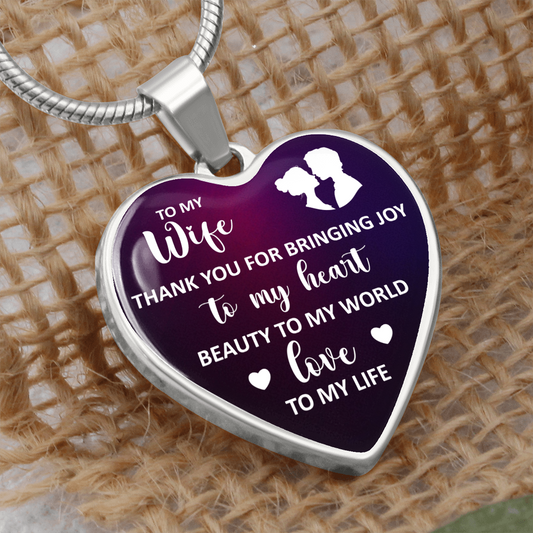 to my wife - thank you for bringing joy - Graphic Heart Necklace - JustFamilyThings