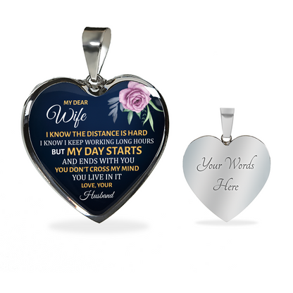 My dear wife, I know the distance is hard - Graphic Heart Necklace - JustFamilyThings