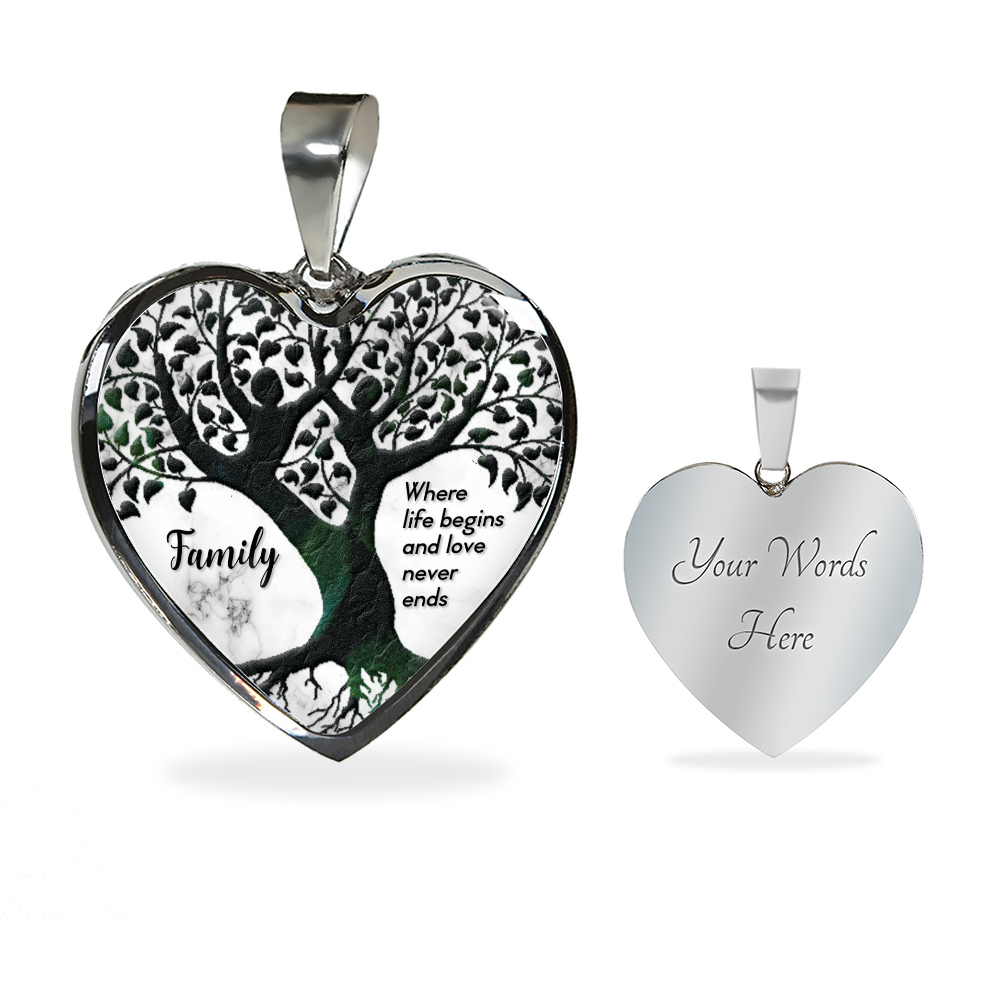 Family, Where life begins - Graphic Heart Necklace - JustFamilyThings
