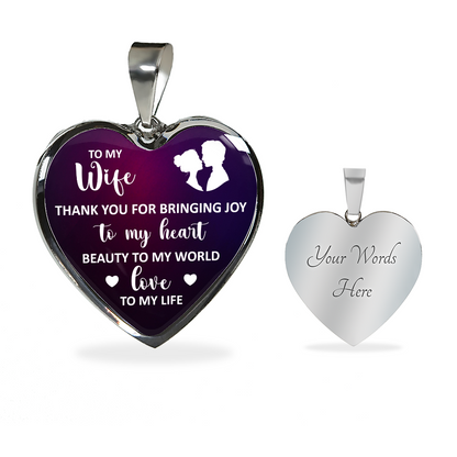 to my wife - thank you for bringing joy - Graphic Heart Necklace - JustFamilyThings