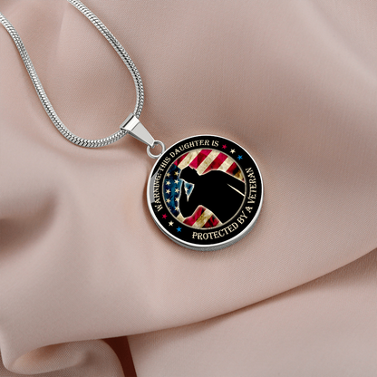 This Daughter is protected by a veteran - Graphic Circle Necklace - JustFamilyThings