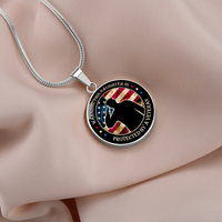 Load image into Gallery viewer, This Daughter is protected by a veteran - Graphic Circle Necklace - JustFamilyThings
