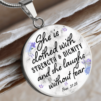 She is clothed with strength and dignity - Graphic Circle Necklace - JustFamilyThings