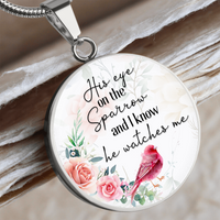 Load image into Gallery viewer, His eye on the sparrow - Graphic Circle Necklace - JustFamilyThings

