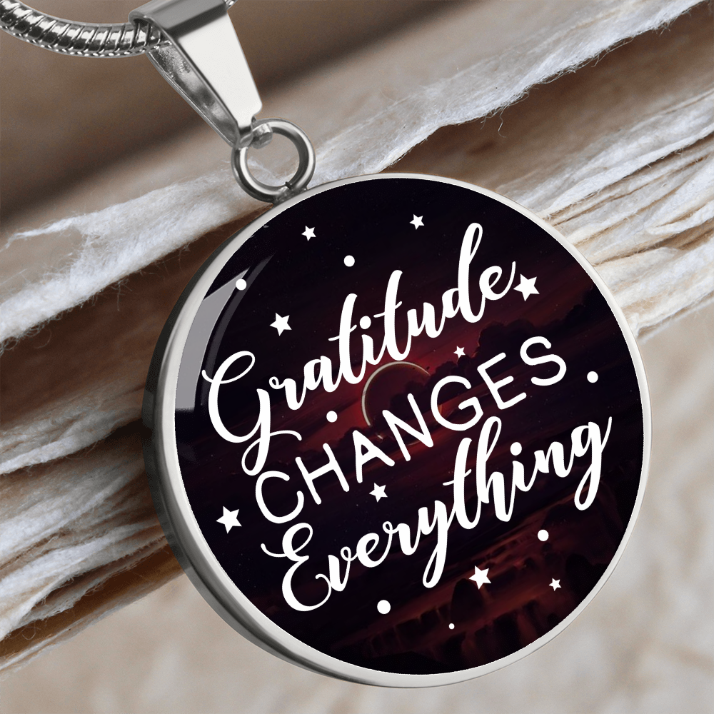 Gratitude changes everything - Graphic Circle Necklace - JustFamilyThings